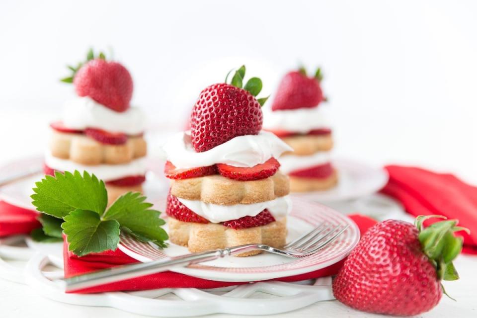 <p>Pizzazzerie</p><p>This delicious stacked shortcake is the perfect twist on a classic Mother's Day dessert! Tender shortcake cookies topped with whipped topping and strawberries.</p><p><strong>Get the recipe: <a href="https://pizzazzerie.com/featured/strawberry-shortcake-stacks/" rel="nofollow noopener" target="_blank" data-ylk="slk:Easy Strawberry Shortcake Stacks;elm:context_link;itc:0;sec:content-canvas" class="link ">Easy Strawberry Shortcake Stacks</a></strong></p>