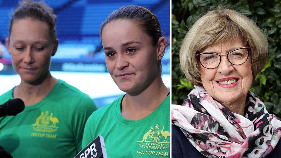 Team Australia Samantha Stosur and Ash Barty answers questions and will not being drawn into the Margaret Court controversy ahead of the Fed Cup Final.