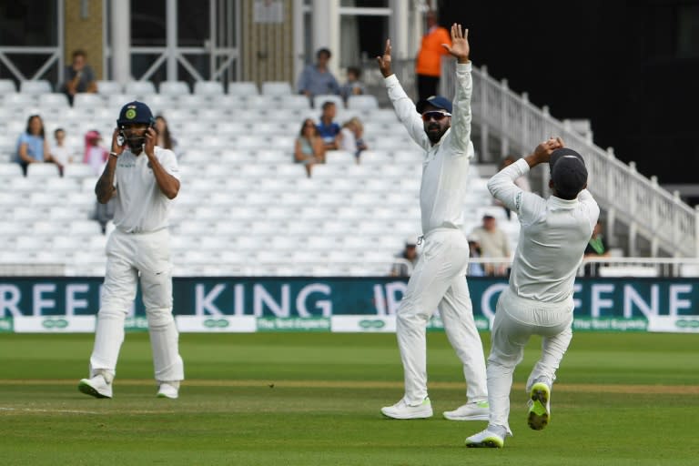 Ajinkya Rahane takes the catch to dismiss England's James Anderson and win the third Test