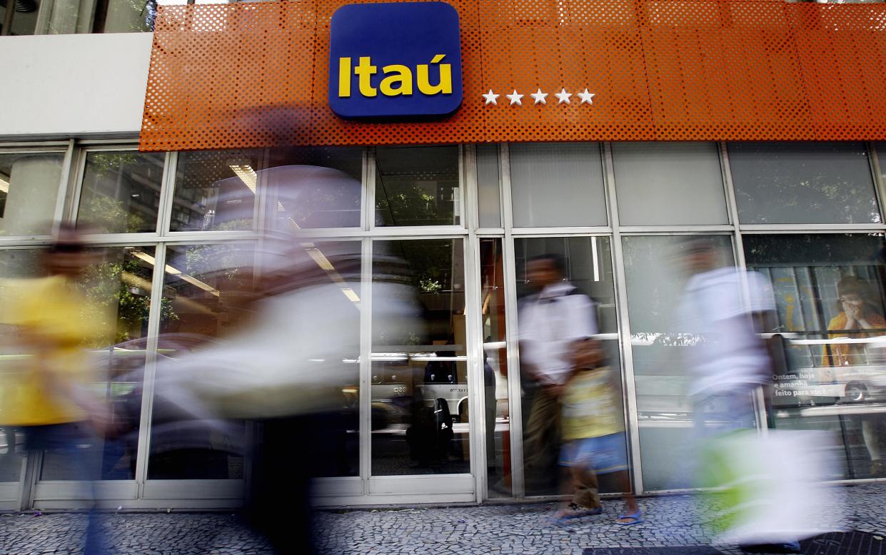 he facade of an Itau bank branch in downtown Rio de Janeiro, Brazil