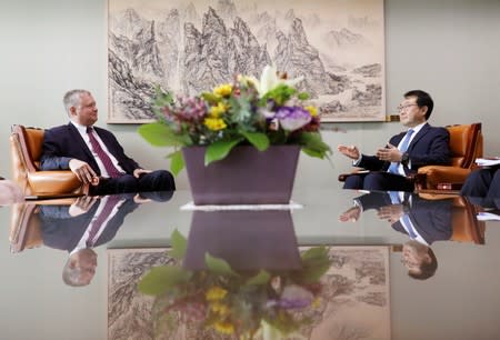 U.S. special envoy for North Korea Stephen Biegun talks with his South Korean counterpart Lee Do-hoon during their meeting at the Foreign Ministry in Seoul