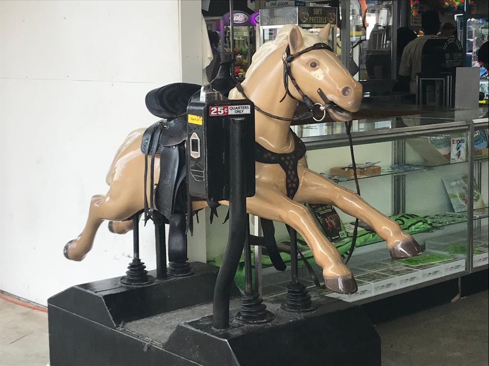Champion, the Wonder Horse, is a vintage coin-operated kiddie ride at the Funland amusement center in Rehoboth Beach. It's named after Gene Autry's horse. 8/1/2023