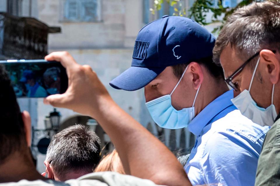 Harry Maguire leaves a courthouse on the Greek island of Syros, the administrative hub of the Cycladic island group (AFP via Getty Images)