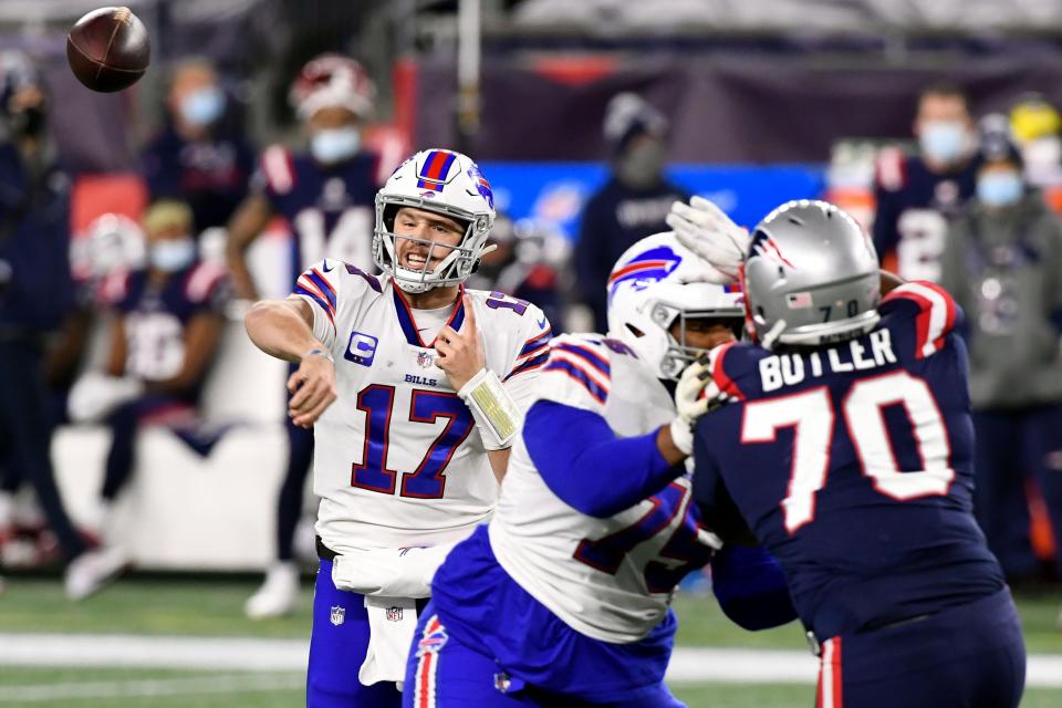 Buffalo Bills quarterback Josh Allen throws a pass during the first quarter at Gillette Stadium on Dec. 26.