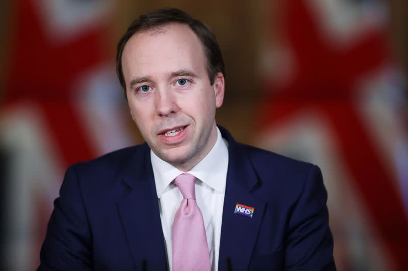 Britain's Health Secretary Hancock holds a news conference in London