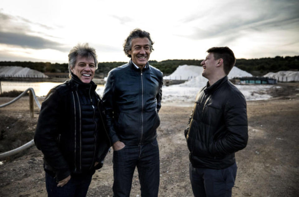 Jon Bon Jovi, Gérard Bertrand, and Jesse Bongiovi<p>Courtesy of Hampton Water Wine Co.</p>