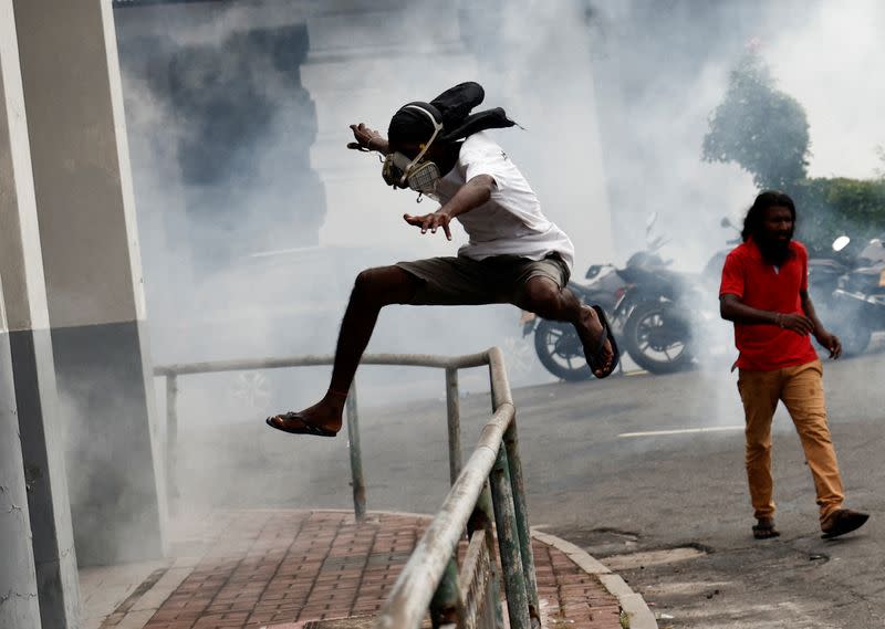 FILE PHOTO: Protest outside the Sri Lanka's police headquarters, amid the country's economic crisis, in Colombo