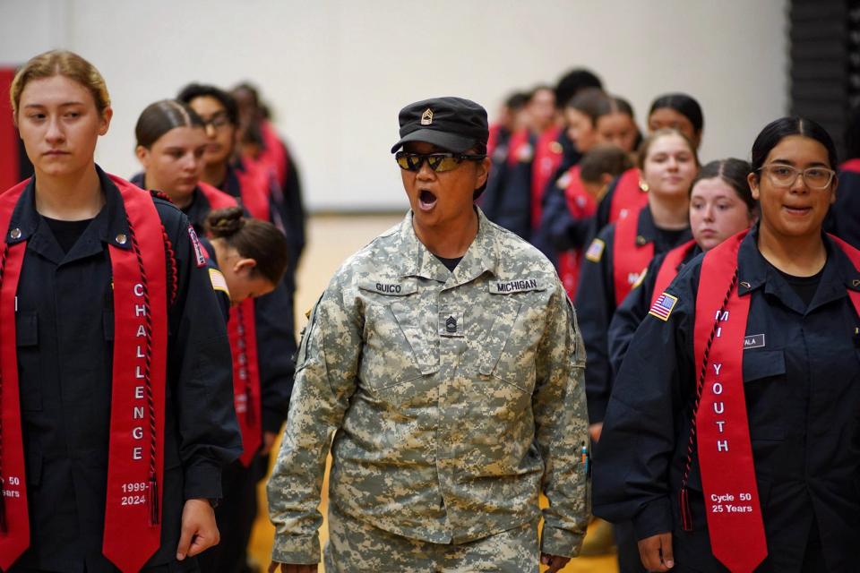 First platoon prepares to walk into the auditorium for graduation at Marshall High School in Marshall, on Saturday, June 15, 2024.