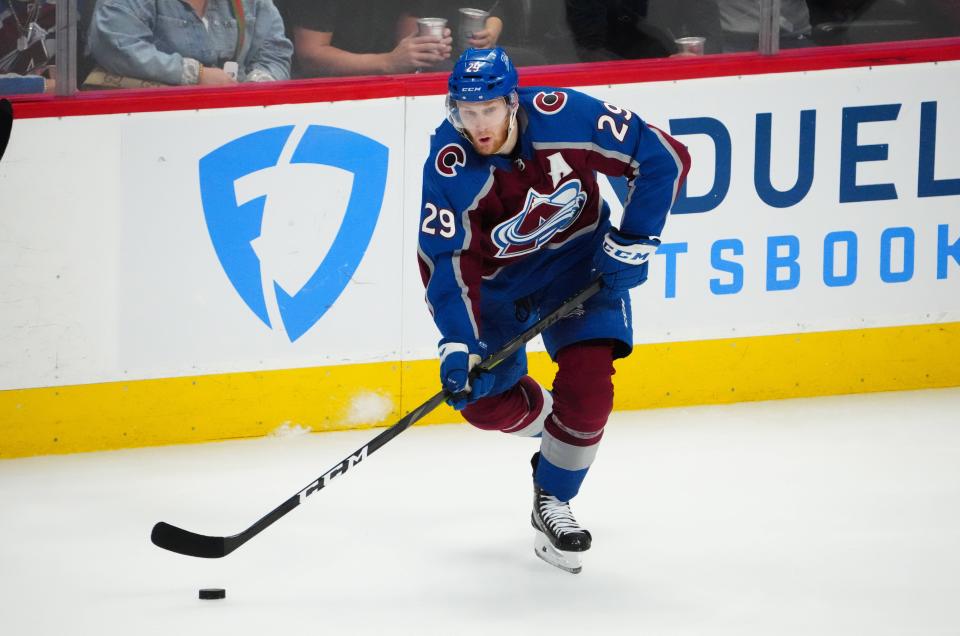 Nathan MacKinnon leads the Avalanche with 11 goals this postseason.