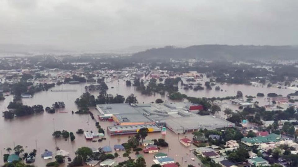 LISMORE, AUSTRALIA - NewsWire Photos FEBRUARY 28, 2022: An aerial image of Lismore in northern NSW shows extensive flooding as the region experiences the worst floods in a century. Picture: NCA NewsWire