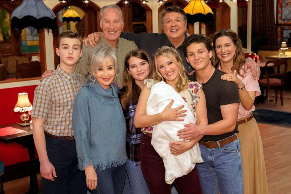 <p>Robert Voets/CBS</p> Iain Armitage, Annie Potts, Craig T. Nelson, Raegan Revord, Lance Barber, Emily Osment, Montana Jordan, Zoe Perry in 