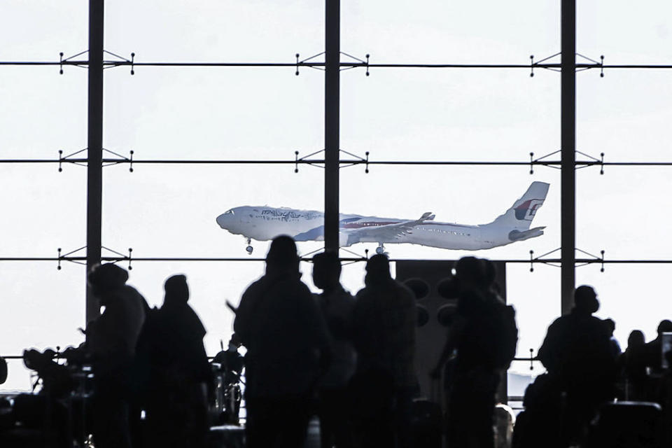 A plane takes off at the Kuala Lumpur International Airport October 17, 2021. ― Picture by Hari Anggara