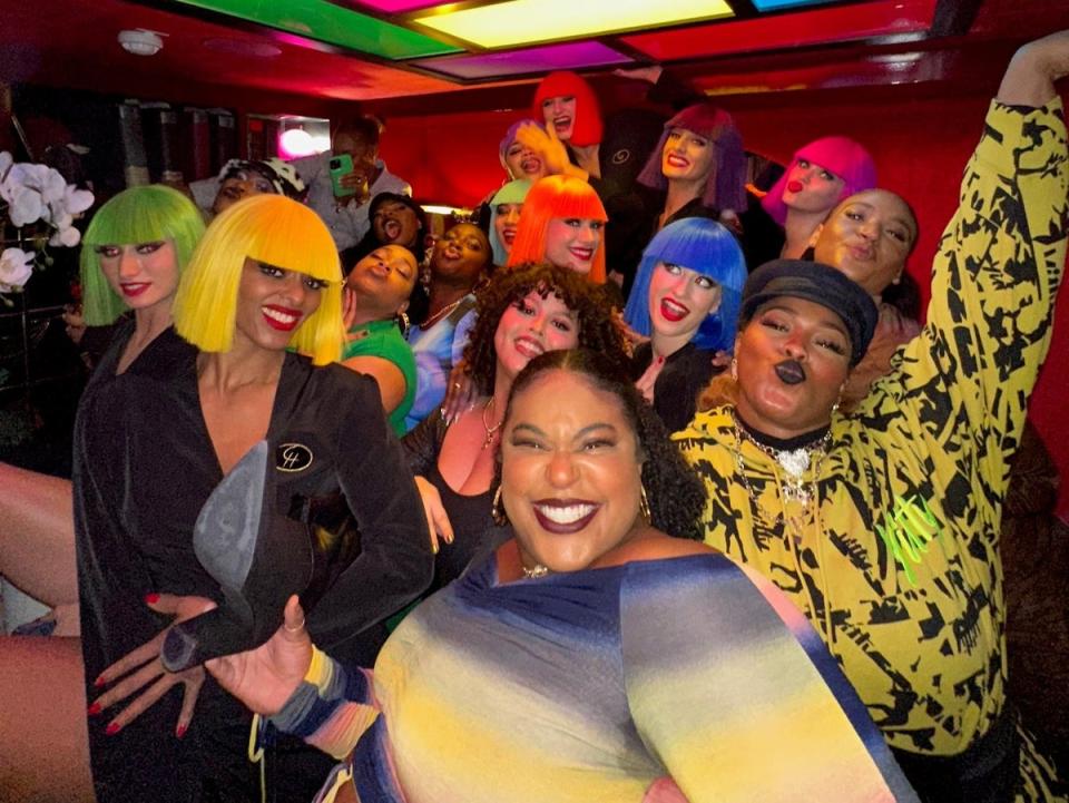 Arianna Davis (front and centre), Noelle Rodriguez (behind Davis with the curly hair) and Crystal Williams (back left, in black and white printed hat) (Martin Singer)