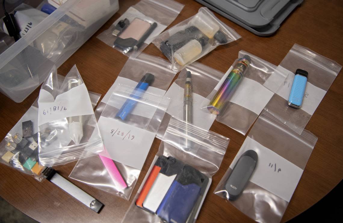 A collection of vaping products confiscated from students at at Pennsylvania high school.