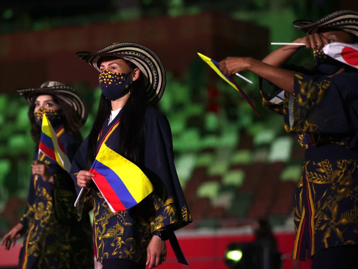 Athletes from Colombia make their entrance at the Summer Olympics.