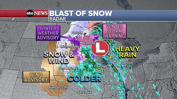 PHOTO: We’re tracking a spring storm moving across the Great Lakes region, set to deliver a blast of snow to parts of the Upper Midwest. (ABC News)