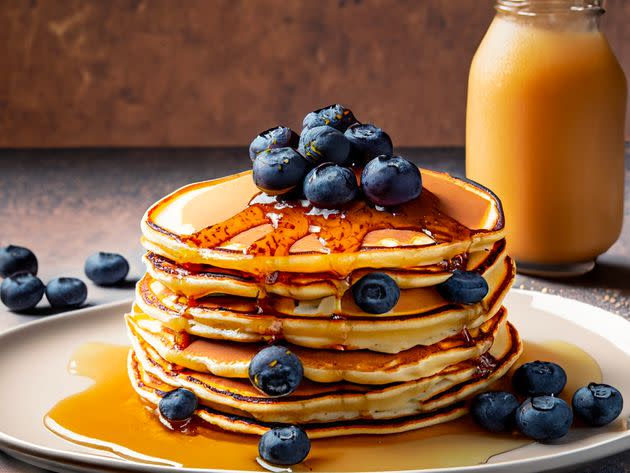 “The ideal batter for American style pancakes is ‘almost-combined,’ meaning that the batter is almost completely mixed but is still thick. You may be able to see a few streaks of flour,