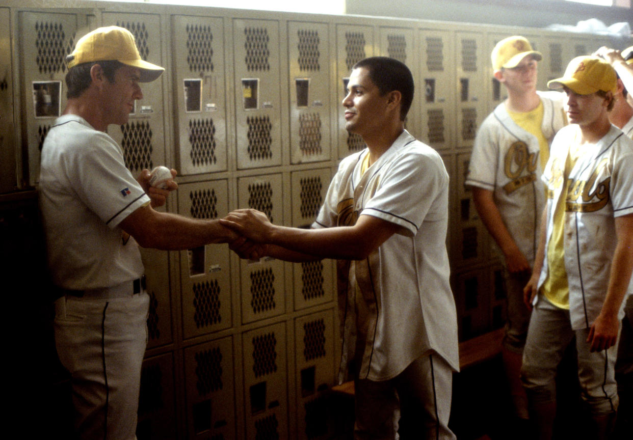 Dennis Quaid and Hernandez in a scene from the baseball favorite, The Rookie. (Photo: Walt Disney Co./Courtesy Everett Collection)