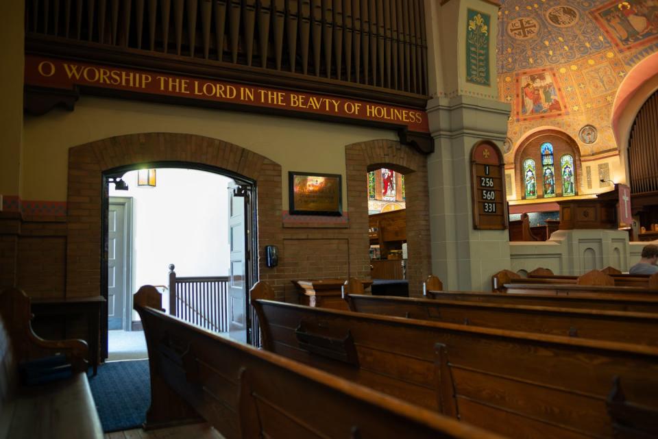 the inside of a decorated church