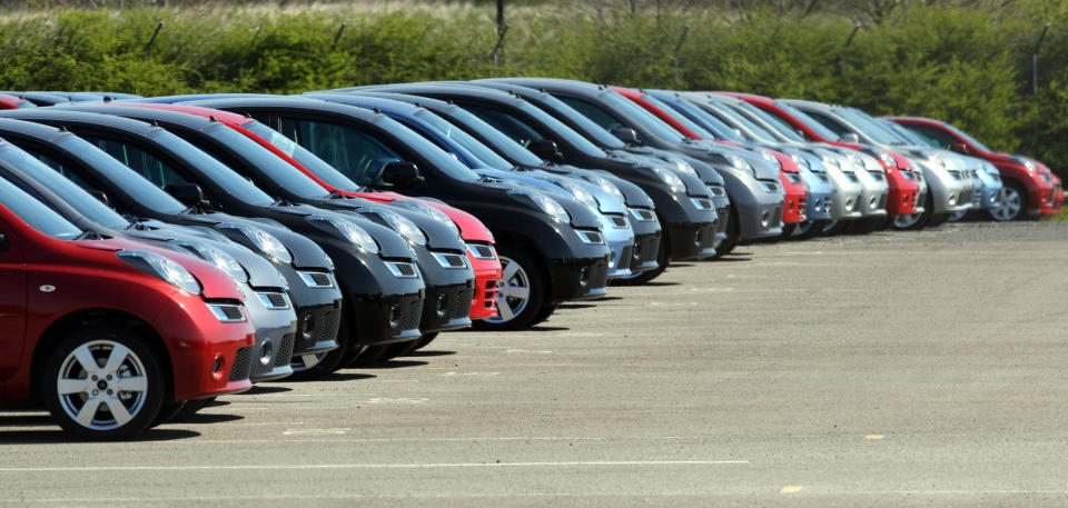 Brand new Nissan vehicles are parked up at the Nissan car factory in Washington, England,Thursday, April 22, 2010. Britain posted its largest annual budget deficit since World War II on Thursday as campaigning for a tight national election intensified. Britain was the last major economy to return to growth after the global credit squeeze, enduring a bleak 18-month downturn during which around 1.3 million people were laid off and 50,000 families had their homes repossessed. In one positive sign Thursday, the Society of Motor Manufacturers and Traders reported that car production soared 90.2 percent in March, compared with the same month a year ago.(AP Photo/Scott Heppell)