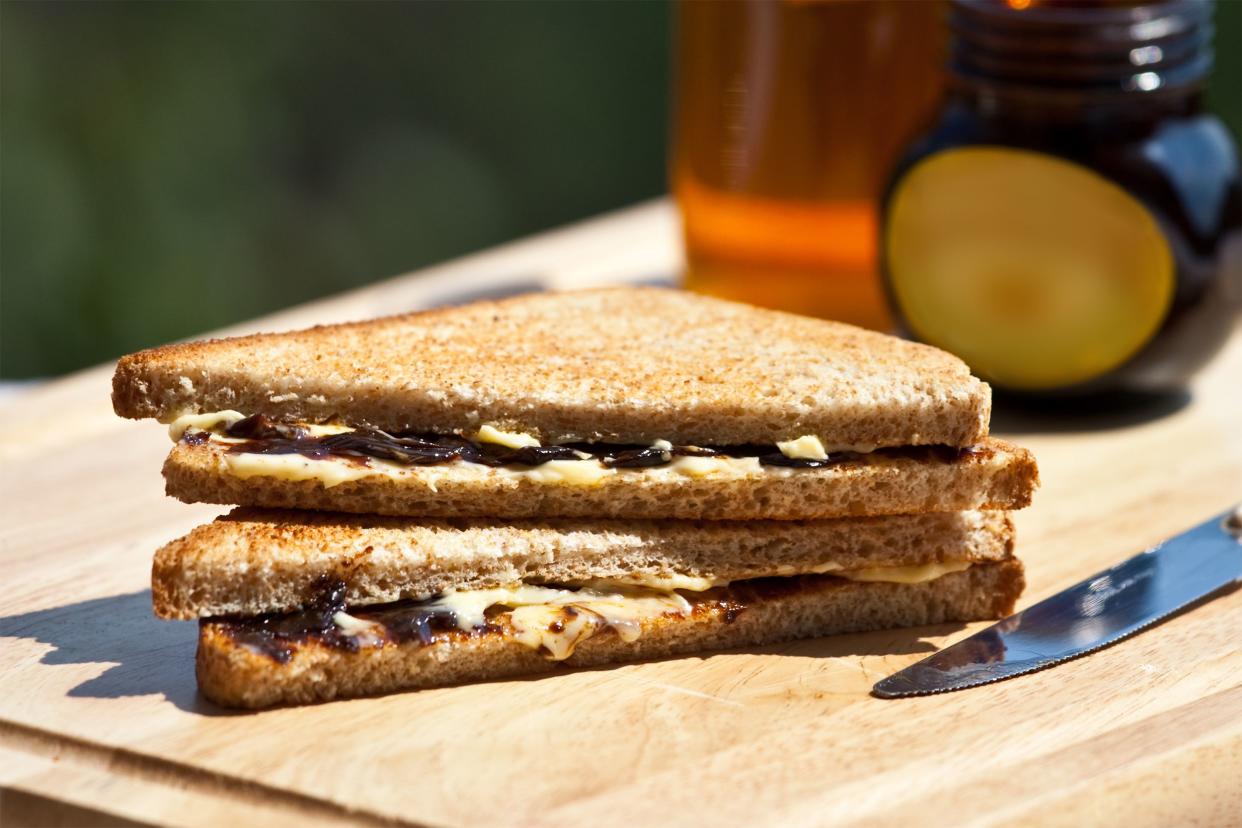 Marmite on a grilled cheese sandwich