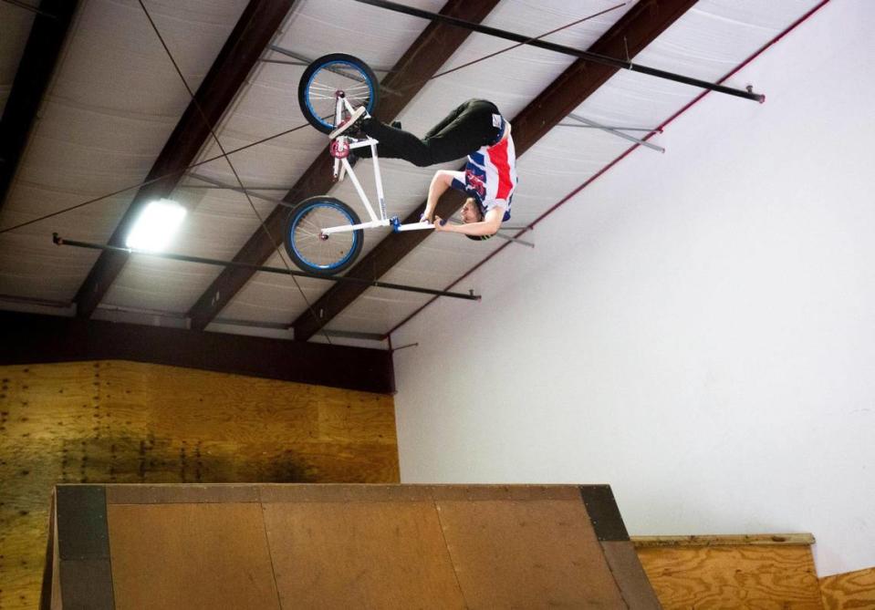 BMX rider Justin Dowell trains for the Tokyo Olympics at the Daniel Dhers Action Sports Complex, on Tuesday, July 13, 2021, in Holly Springs, N.C.