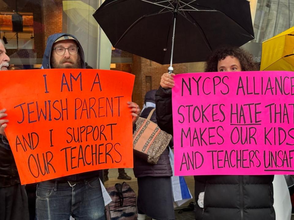 The rally was organized days after a Brooklyn teacher filed a lawsuit alleging that her students have been terrorizing Jewish students and staff. Desheania Andrews / NY Post