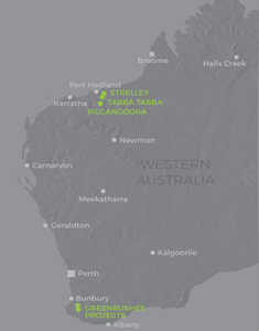Location of LPI’s properties in the Pilbara and SW regions of Western Australia; work recently completed at Greenbushes Project and at Pilgangoora