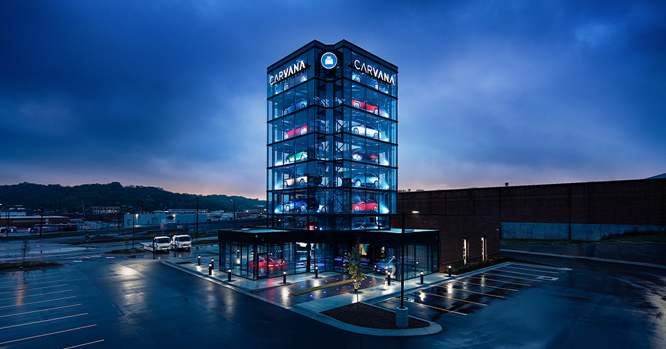 A Carvana vending machine tower