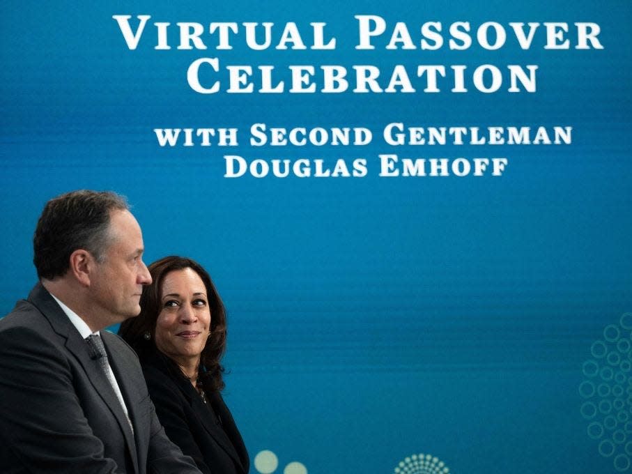 Kamala Harris and Doug Emhoff at the 2021 virtual White House Passover event