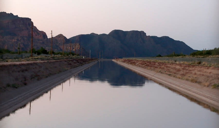 FILE – In this Thursday, Oct. 2, 2014 file photo, the Central Arizona Project aqueduct system is shown, in Mesa, Ariz. (AP Photo/Ross D. Franklin, File)