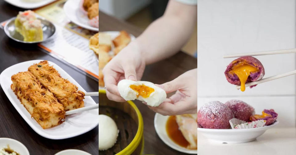 swee choon - mee suah kueh, liu sha bao, sweet potato salted egg custard ball