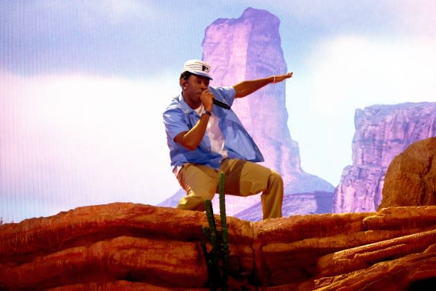 Tyler, the Creator performs during the 2024 Coachella Valley Music and Arts Festival at Empire Polo Club on April 20, 2024.  - Credit: Frazer Harrison/Getty Images for Coachella