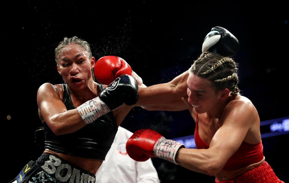 Mayer during her sole pro loss, in an undisputed fight with Alycia Baumgarder (Getty Images)