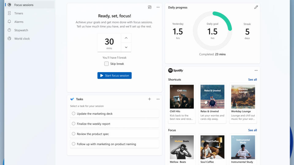 Windows 11 Focus Sessions example screen
