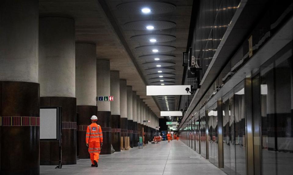 An unused Elizabeth line platform at Woolwich station in east London