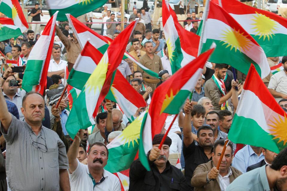 Locals in Kirkuk attend a rally in favour of a 'yes' vote on 11 September in the upcoming Kurdish independence referendum: REUTERS