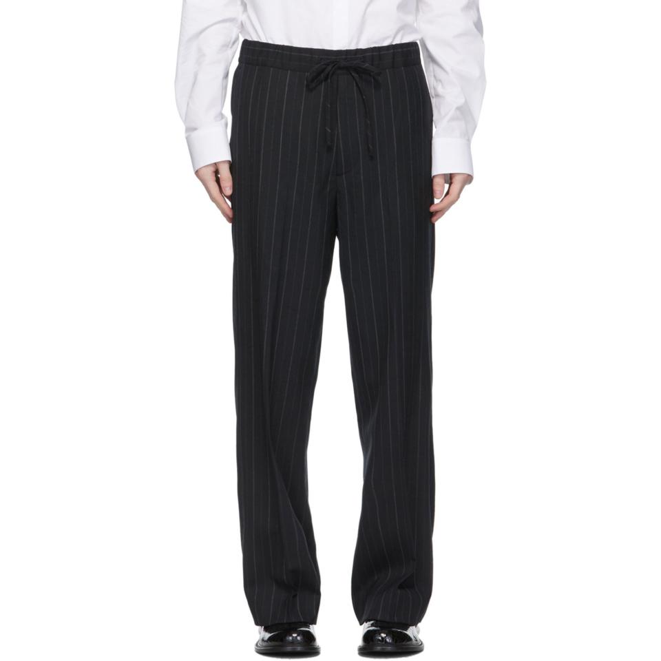 Black Striped Drawstring Trousers