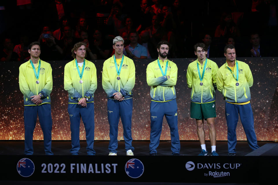 The Australian team, pictured here looking on after losing to Canada in the Davis Cup final.