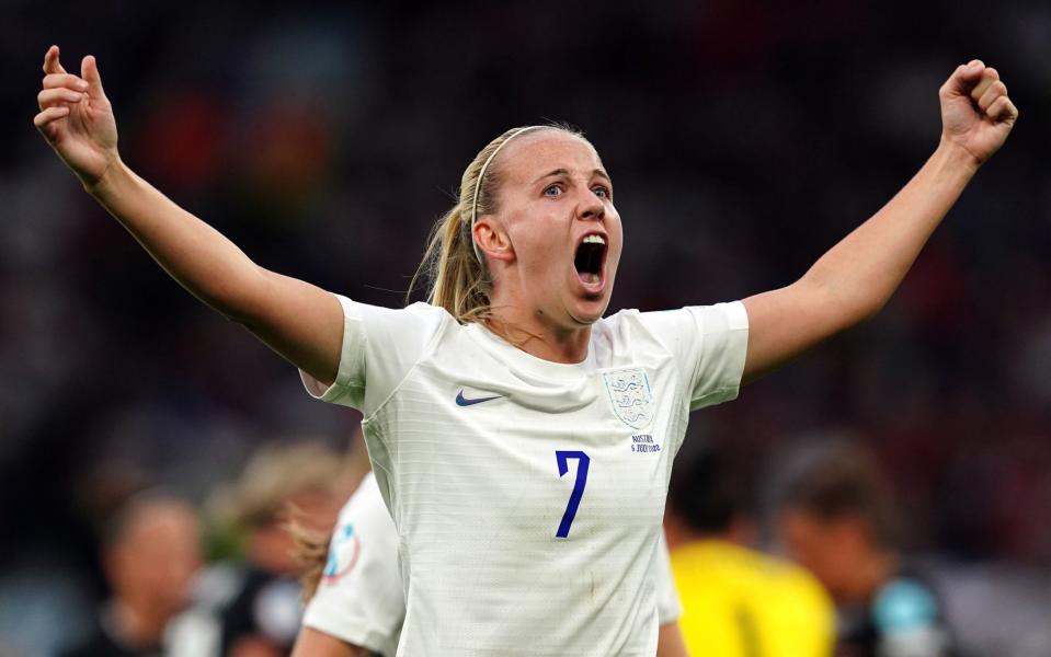 Beth Mead celebrating - Beth Mead dropped from England squad for Women's World Cup - PA/Martin Rickett