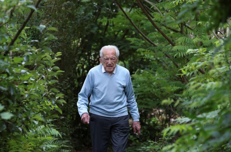 Alfons Leempoels walks the equivalent of a marathon in his garden to raise money to fight against the coronavirus disease (COVID-19) in Rotselaar