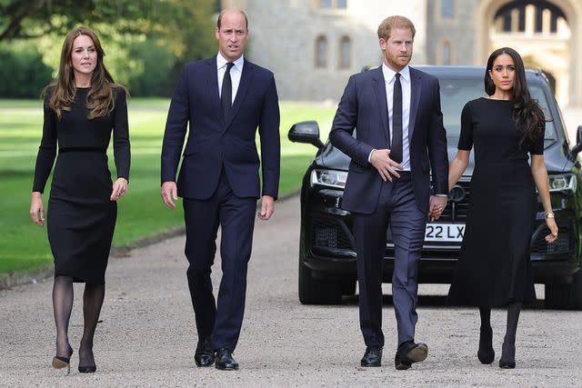 <p>Chris Jackson/Getty</p> From left: Kate Middleton, Prince William, Prince Harry and Meghan Markle in September 2022