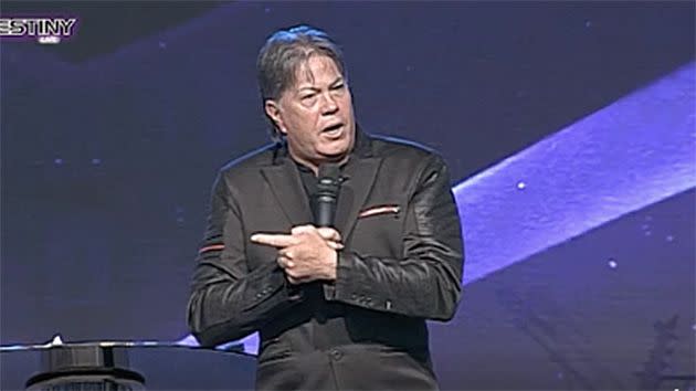 During a sermon at Destiny Church Brian Tamaki hinted that gays, murderers and sinners are to blame for natural disasters. Photo: Destiny Church