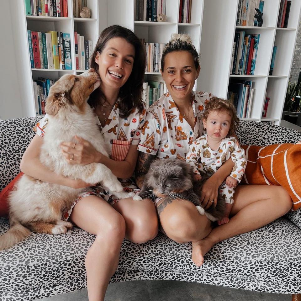 Isabella Carlstrom and Moana Hope with their baby Svea.