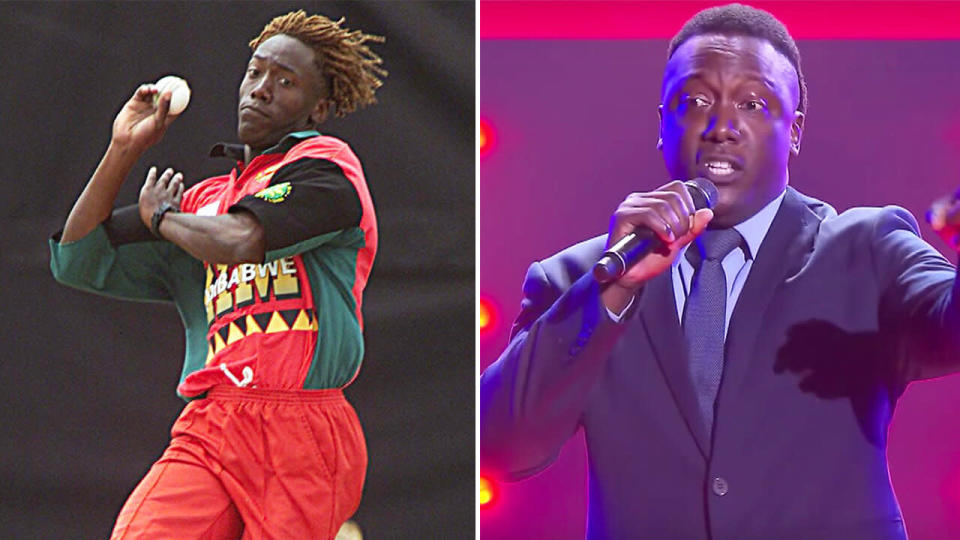 Former cricketer Henry Olonga auditioning on The Voice.(Images: Getty Images/Channel Nine)