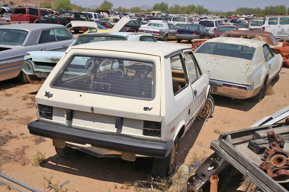 <p>A Yugo would be an unusual spot in Europe, but they’re even rarer in the US. Built in former Yugoslavia by Zastava Motors, incredibly 140,000 of them were sold Stateside between 1985 and 1992. But they had an appalling reliability record, and the vast majority had been crushed by the end of the 1990s. </p><p>We’re not sure why anyone would want to restore one, but if you are so inclined, you’ll find a choice of two of them at <strong>Desert Valley Auto Parts</strong> in Arizona. This 1988 example will cost you <strong>$1200.</strong></p>