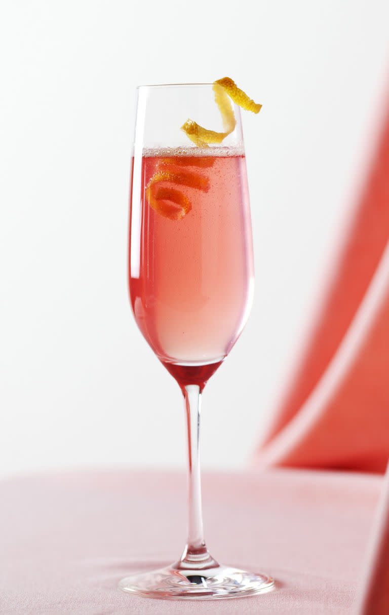 <p>The easiest way to dress up a glass of bubbly is with a sugar cube, a splash of Angostura bitters, and a lemon zest garnish. </p><p><strong>Get the recipe <a rel="nofollow noopener" href="http://www.womansday.com/food-recipes/food-drinks/recipes/a38787/classic-champagne-cocktail-recipe-rbk0113/" target="_blank" data-ylk="slk:here;elm:context_link;itc:0;sec:content-canvas" class="link ">here</a>. </strong></p>