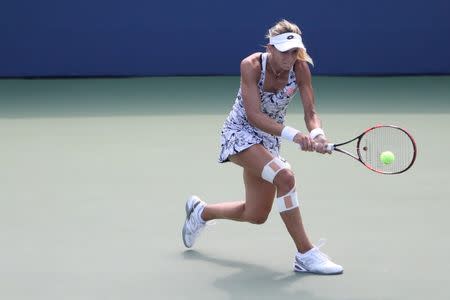 Sep 4, 2016; New York, NY, USA; Lesia Tsurenko of Ukraine returns a shot to Roberta Vinci of Italy (not pictured) on day seven of the 2016 U.S. Open tennis tournament at USTA Billie Jean King National Tennis Center. Mandatory Credit: Anthony Gruppuso-USA TODAY Sports