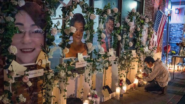 PHOTO: Eric Sham visits a makeshift memorial, Jan. 24, 2023 for those killed in a mass shooting at The Star Ballroom Dance Studio in Monterey Park, Calif. (Sarah Reingewirtz/AP)