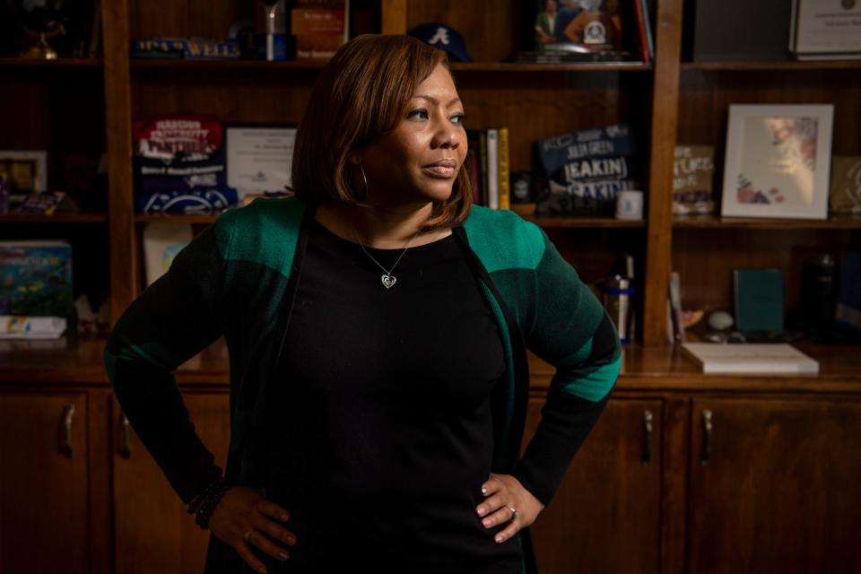 Metro Nashville Public Schools Director Adrienne Battle poses at the district's main office in Nashville, Tenn. on April 13, 2021. Battle's first year as MNPS Director brought several challenges featuring a tornado, an ice storm, flash flooding and a global pandemic.